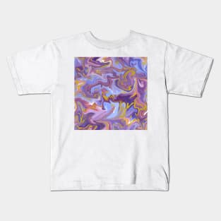 Fantasy Unicorn with Gold Silk Marble - Lilac Purple, Cornflower Blue, and Soft Pink Liquid Paint Pattern Kids T-Shirt